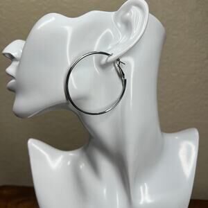 Silver hoop hoops earrings surgical steel post pinup chola chicano latino love